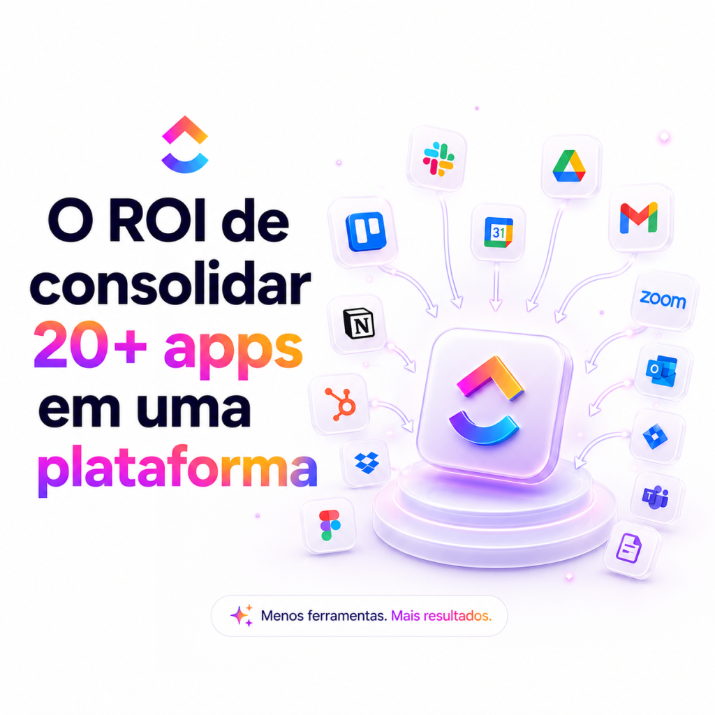 ChatGPT Image 28 de mai de 2026 15_17_15 - TaskUP Consolidar 20+ apps em uma única plataforma, com ícones de apps ao redor de uma tela central brilhante.