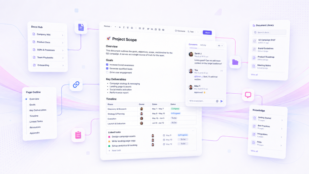 ClickUp Docs como unir documentos tarefas e contexto em um só lugar - TaskUP ClickUp Docs: como unir documentos, tarefas e contexto em um só lugar
